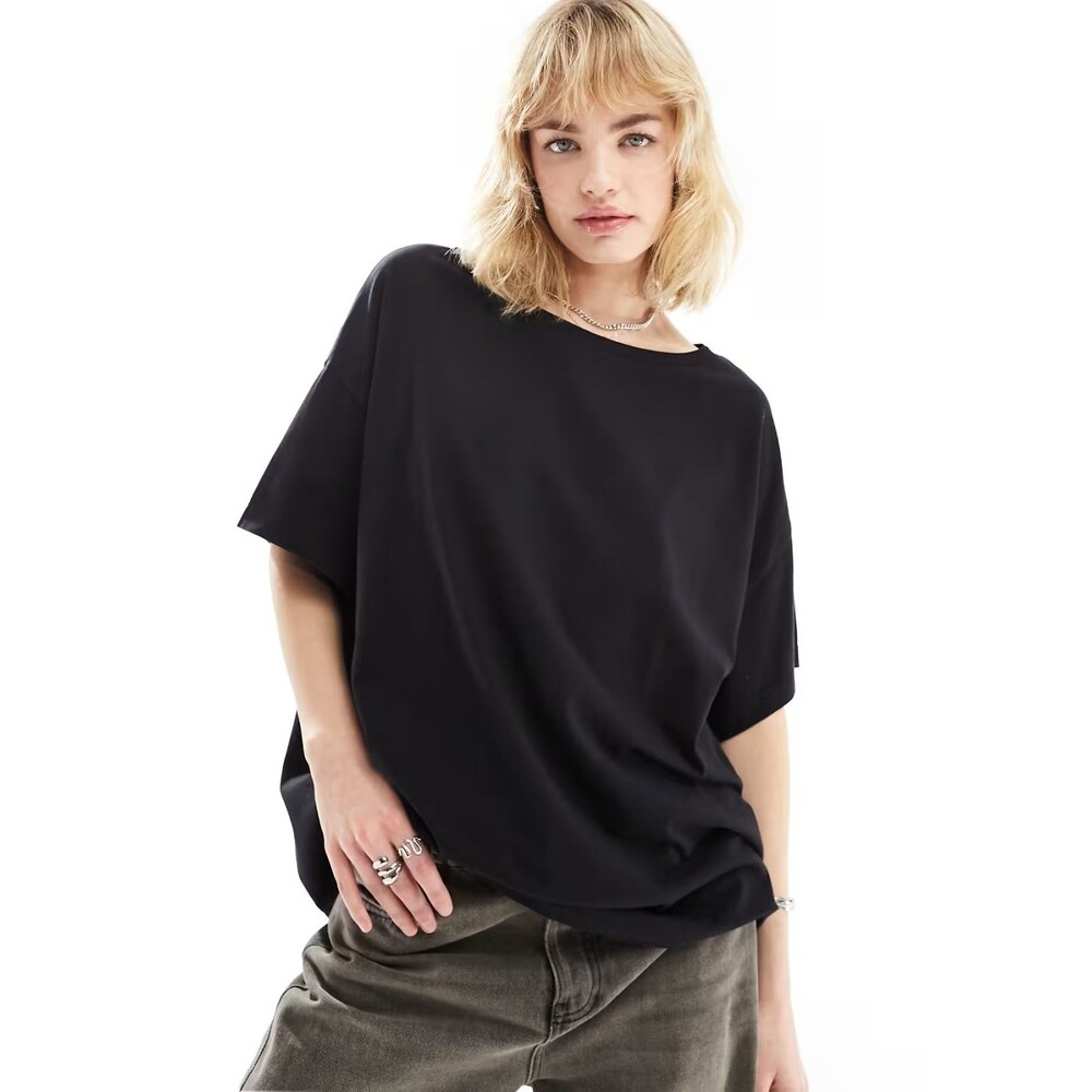 AllSaints Black Lydia Tee 100% Organic Cotton Slouchy Oversized T Shirt Womens M